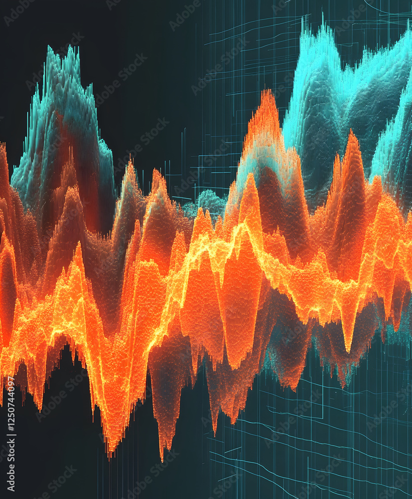 Poster Dynamic signal waves visualization art studio digital artwork abstract environment creative concept