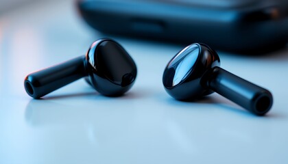 Black Wireless Earbuds on White Surface Ready for Music Listening