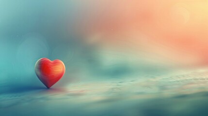 Abstract blurry red and blue gradient background with a heart shape, perfect for Valentine's Day card design. Minimalist and simple.
