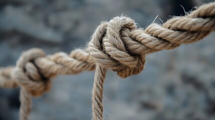 Fototapeta premium Close Up of Strong Natural Rope Tied in a Secure Knot Against a Blurred Background : Generative AI