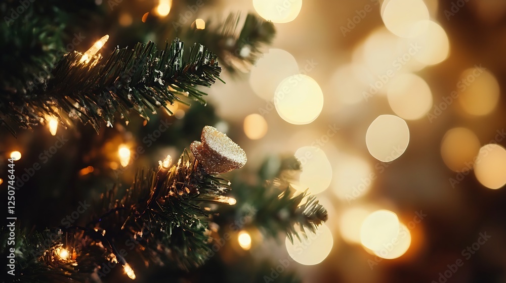 Poster Christmas tree adorned with festive lights and decorations creating a warm ambiance : Generative AI