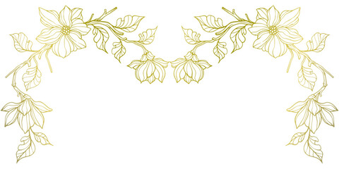 Hand drawn vintage floral corners. Trendy greenery elements for frame in line art style. Vector illustration