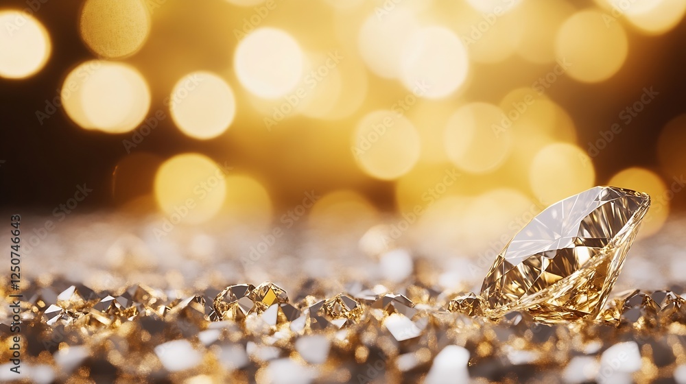 Poster glistening diamond ring resting among sparkling golden gems creating a festive backdrop : generative