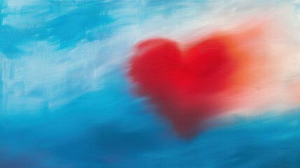Abstract blurry red and blue gradient background with a heart shape, perfect for Valentine's Day card design. Minimalist and simple.