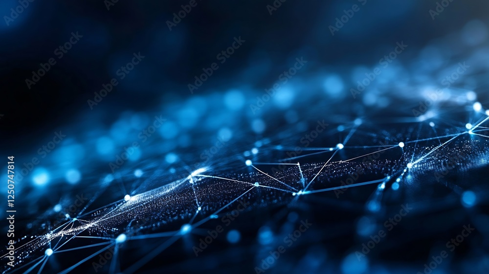 Fototapete Modern Abstract Representation of Digital Connections with Glowing Light Points on a Dark Background : Generative AI