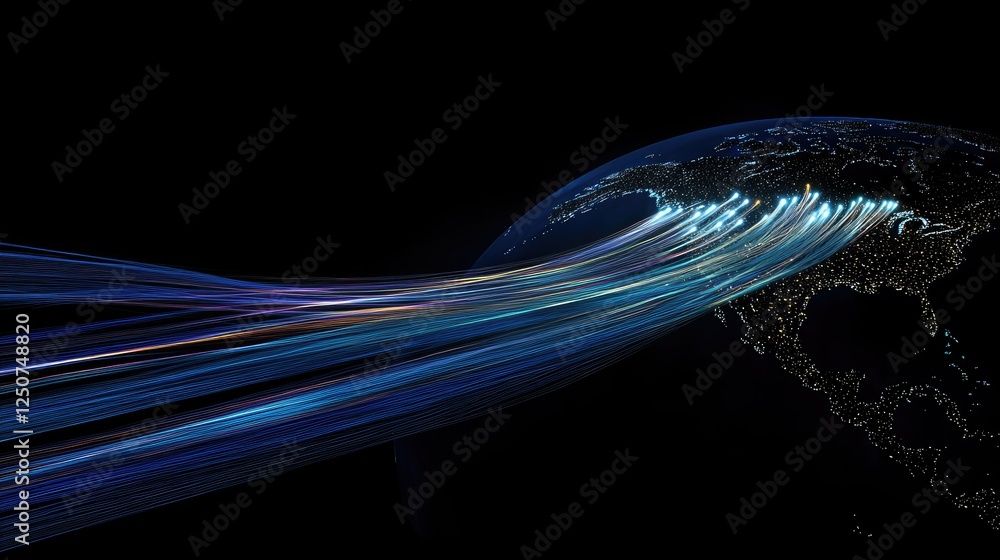 Poster abstract representation of digital data flow over earth visualization