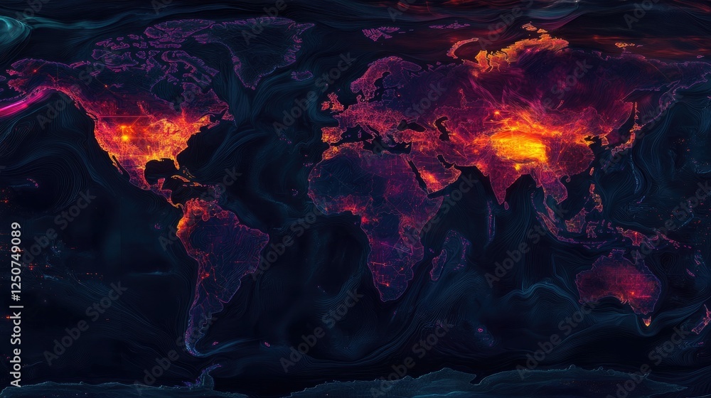 Poster global heatmap visualization of world with dark background