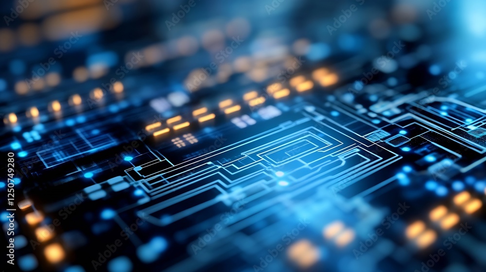 Aufkleber Detailed closeup of a modern circuit board showcasing intricate electronic components and connections : Generative AI
