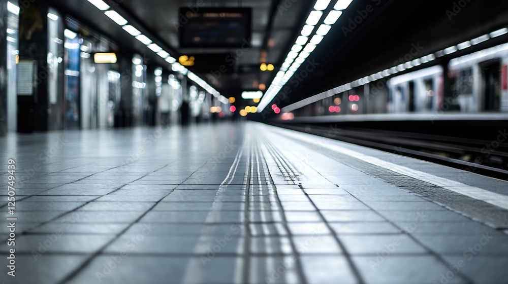 Aufkleber Modern subway station platform with illuminated lights and blurred motion creating a dynamic urban scene : Generative AI