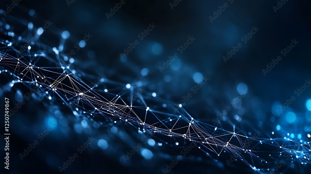 Poster Vibrant abstract representation of a network of data connections in blue tones showcasing futuristic technology concepts : Generative AI