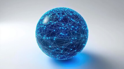 Abstract Blue Sphere with Network Connections and Light Effects