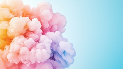 Fototapeta premium Spray cloud subtle, Soft Pastel Smoke Clouds Blending on Light Blue Gradient Background in Dreamy Aesthetic Style