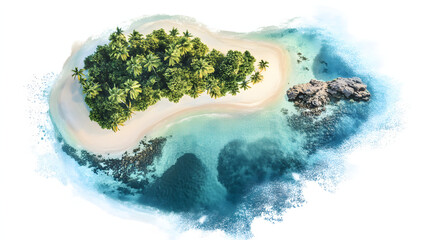 Fototapeta premium tropical island with beach and coral reef, isolated on a white background