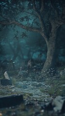 Enigmatic Forest Path - A Mysterious Landscape of Decay