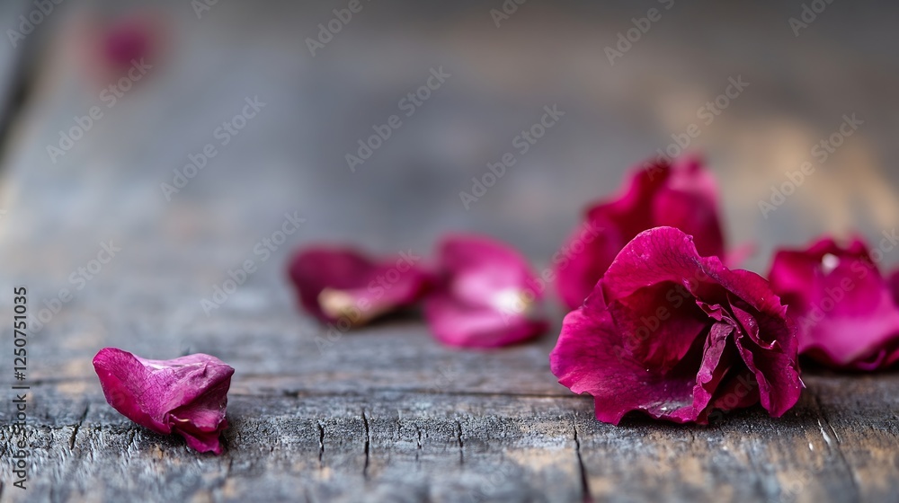 Aufkleber delicate rose petals scattered on rustic wooden surface creating a romantic atmosphere : generative 