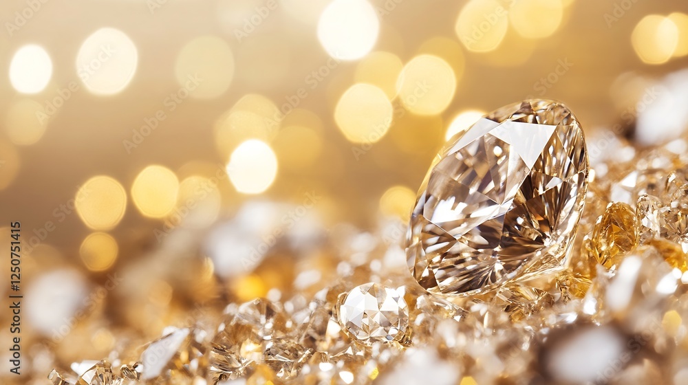 Aufkleber close up of sparkling golden diamonds shining brightly with a blurred golden background : generative