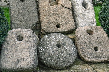Ancient stone anchors discovered during underwater work. Ancient anchors in an ancient city by the...