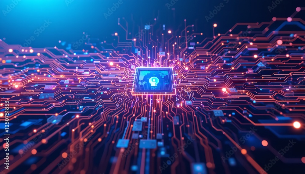 Poster abstract digital network technology global innovation circuit board futuristic design glowing lines 
