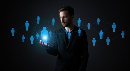Image of a businessman using digital technology, showing the network that connects everyone