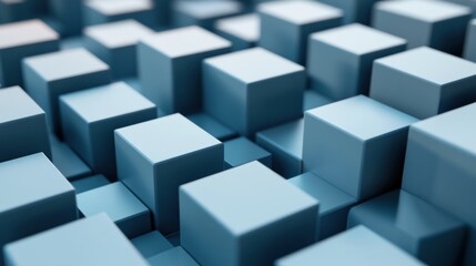 Obraz premium Abstract Blue Cubes with Geometric Pattern and Depth