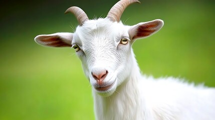 Obraz premium Portrait of a Curious White Goat in a Lush Green Meadow