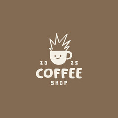 Coffee shop logo with cute coffee cup doodle cartoon character design