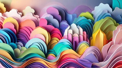 A stunning 3D vector abstract background consisting of paper-cut shapes intricately arranged in a kaleidoscope of bright colors, reminiscent of traditional carved art.