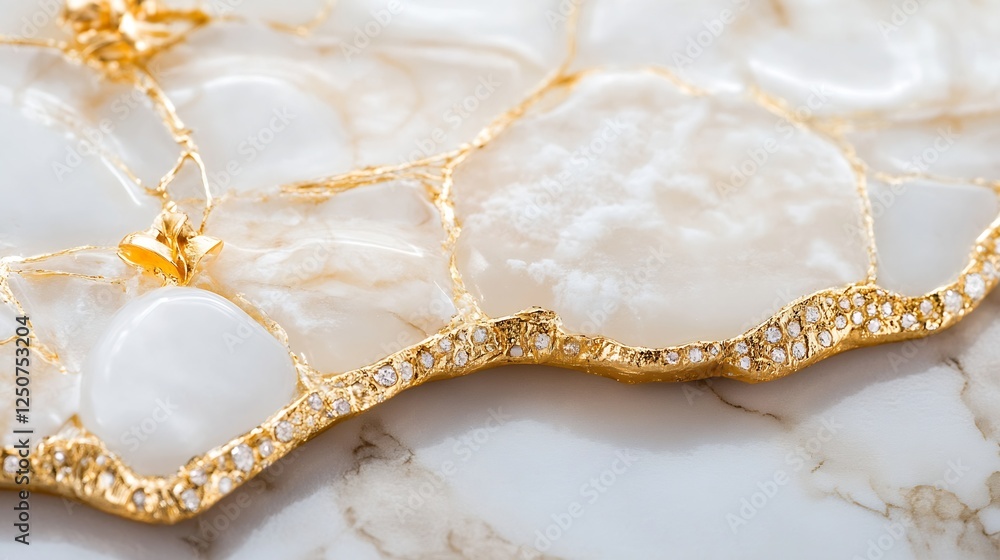 Aufkleber Elegant close up of luxurious white onyx stone with golden edges on a marble surface : Generative AI