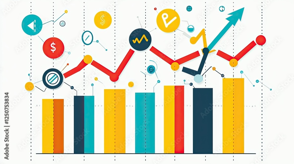 Poster colorful financial graphs and charts with data visualization elements