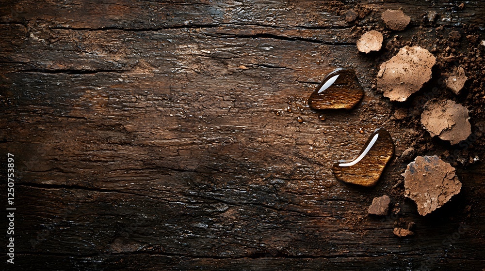 Poster closeup of an old weathered and distressed wooden surface with natural grain patterns and a rugged g