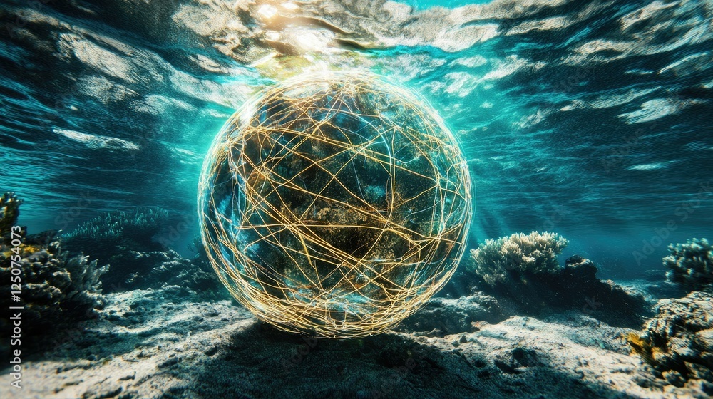 Aufkleber underwater globe with light patterns in vibrant ocean environment