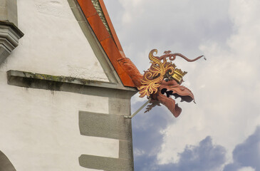 gargoyle on the tower of St. George's Abbey a Benedictine monastery in the old town of Stein am...