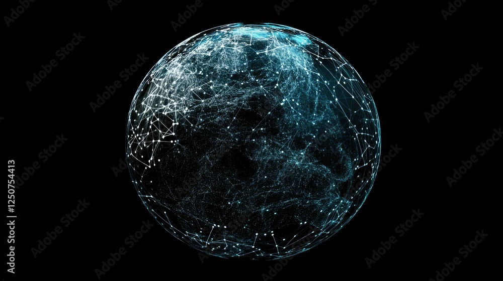Poster digital connection globe with network nodes and light effects