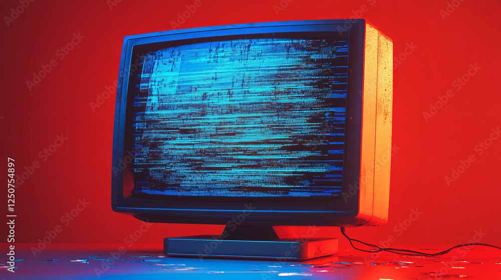 Poster display glitch, video signal error or data loss graphic effect. monochrome tv broken screen, digital