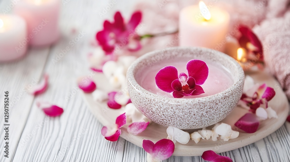 Poster beautiful spa bowl with floating flowers and candles for a serene and luxurious atmosphere : generat