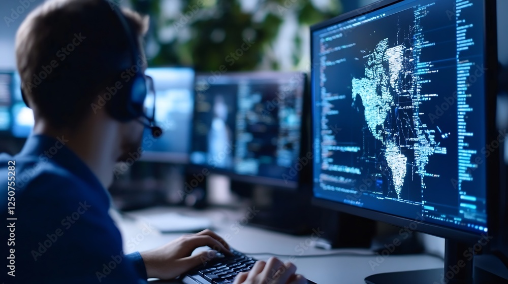 Aufkleber Technology professional working with multiple screens analyzing data for strategic decision making : Generative AI