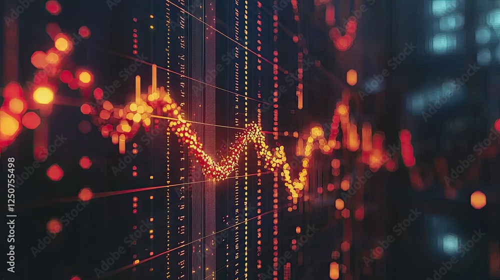 Poster abstract data visualization with trend lines and dots in dark setting