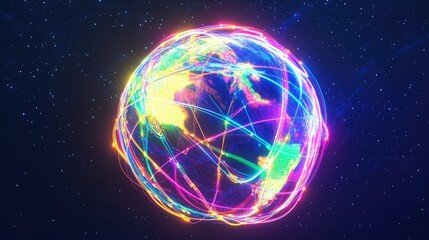 Fototapeta premium Colorful Digital Globe with Network Connections and Light Effects