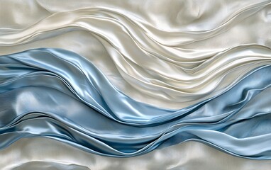 Obraz premium Elegant draped cream and blue silk fabric texture