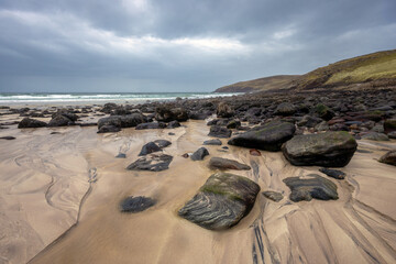Beautiful patterns and lines and rocks on Stoer Beach, Lairg, Scotland