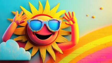Cheerful Sun with Sunglasses and Colorful Background