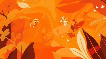 Fototapeta premium Autumnal Fantasy Forest: A Vibrant and Dreamlike Botanical Art