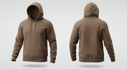 Brown Hoodie Mockup  Front   Back View  Casual Wear  Sweatshirt Template