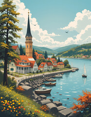 Fototapeta premium Finland: Poster Illustration Travel Print Decor Gift Paper Canvas Wall Retro Art