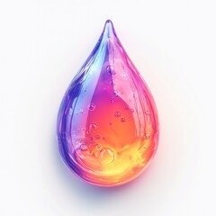 Vibrant droplet in glowing gradients, against white background
