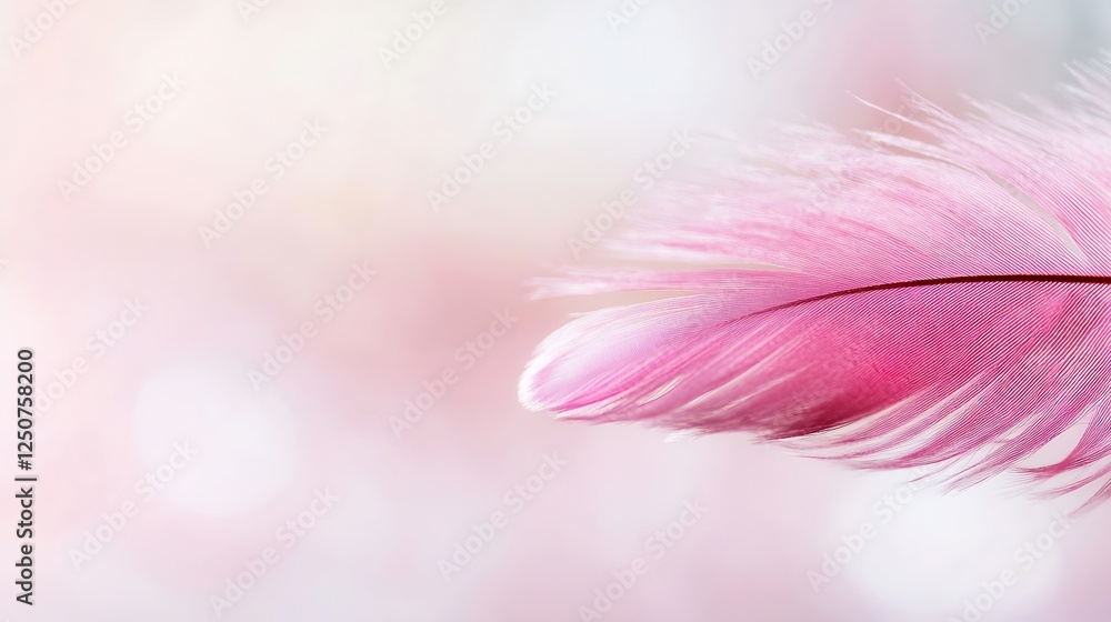 Poster Delicate pink feather against a dreamy background with soft colors and gentle light : Generative AI