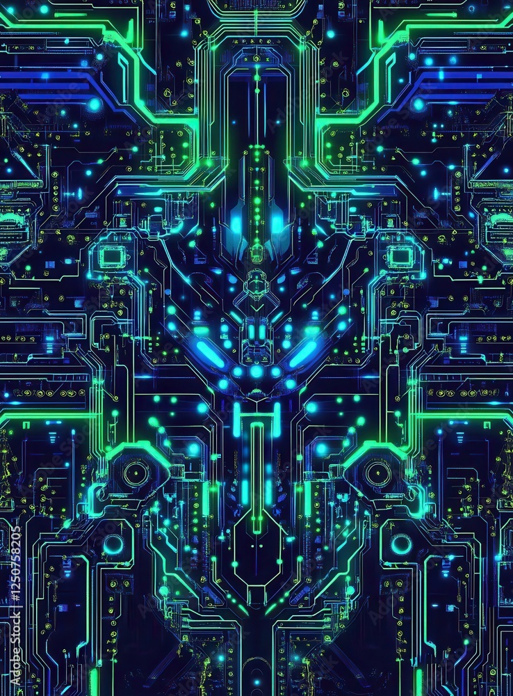Poster abstract digital art of glowing circuit board.