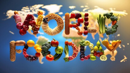 Celebrate World Food Day with a vibrant display of fruits, vegetables, and grains promoting awareness of global hunger solutions and food sustainability practices