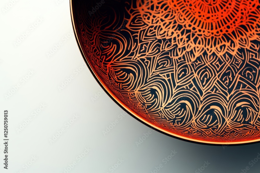 Aufkleber intricate patterned red and gold bowl on white background.