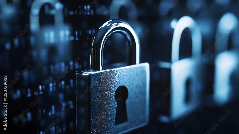 Poster High security locks against a digital background illustrating data protection and cybersecurity concepts : Generative AI